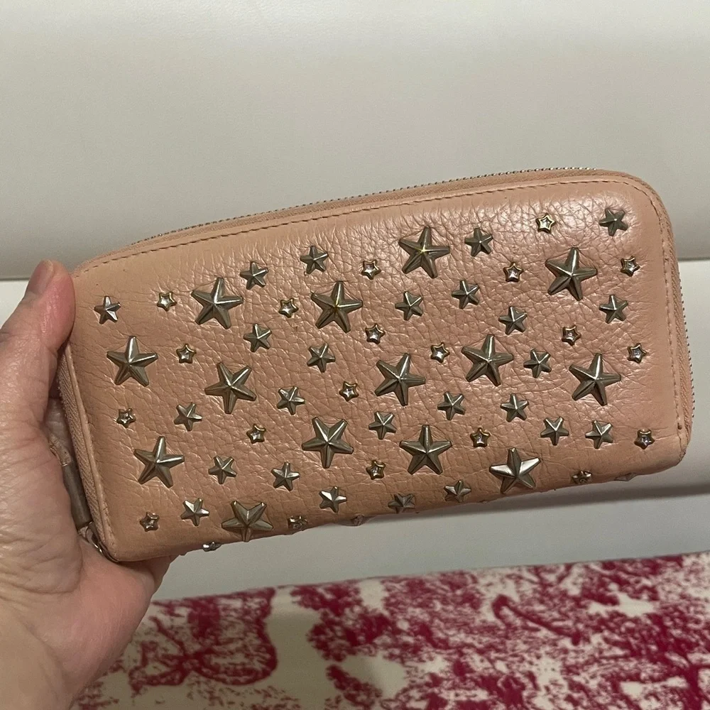 Jimmy Choo Studded Peach Leather Wallet
